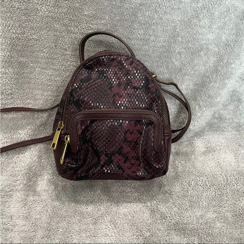 Fossil maisie mini backpack faux snake skin purple and gold